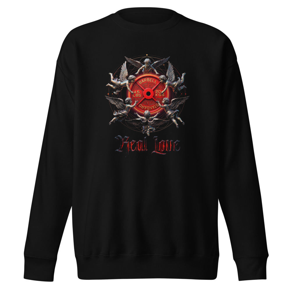 Suéter negro Barbell Real Love Angels Emblem frente