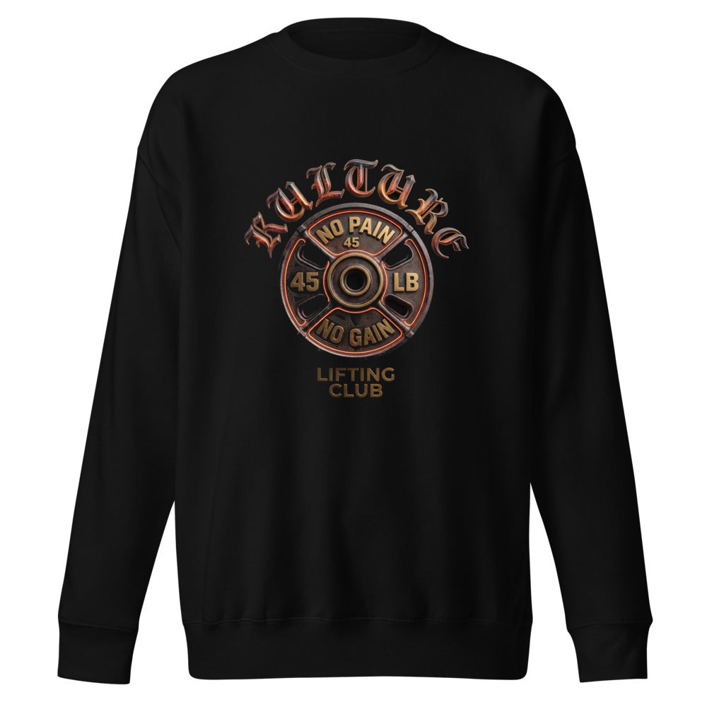 Suéter negro Kulture No Pain No Gain Lifting Club frente