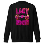 Suéter negro Lady Of Iron Barbell Typography frente