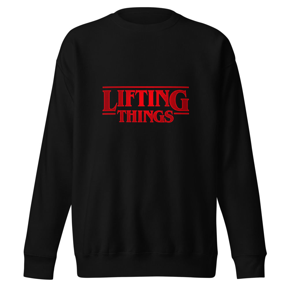 Suéter negro Stranger Things Lifting Things Parody frente