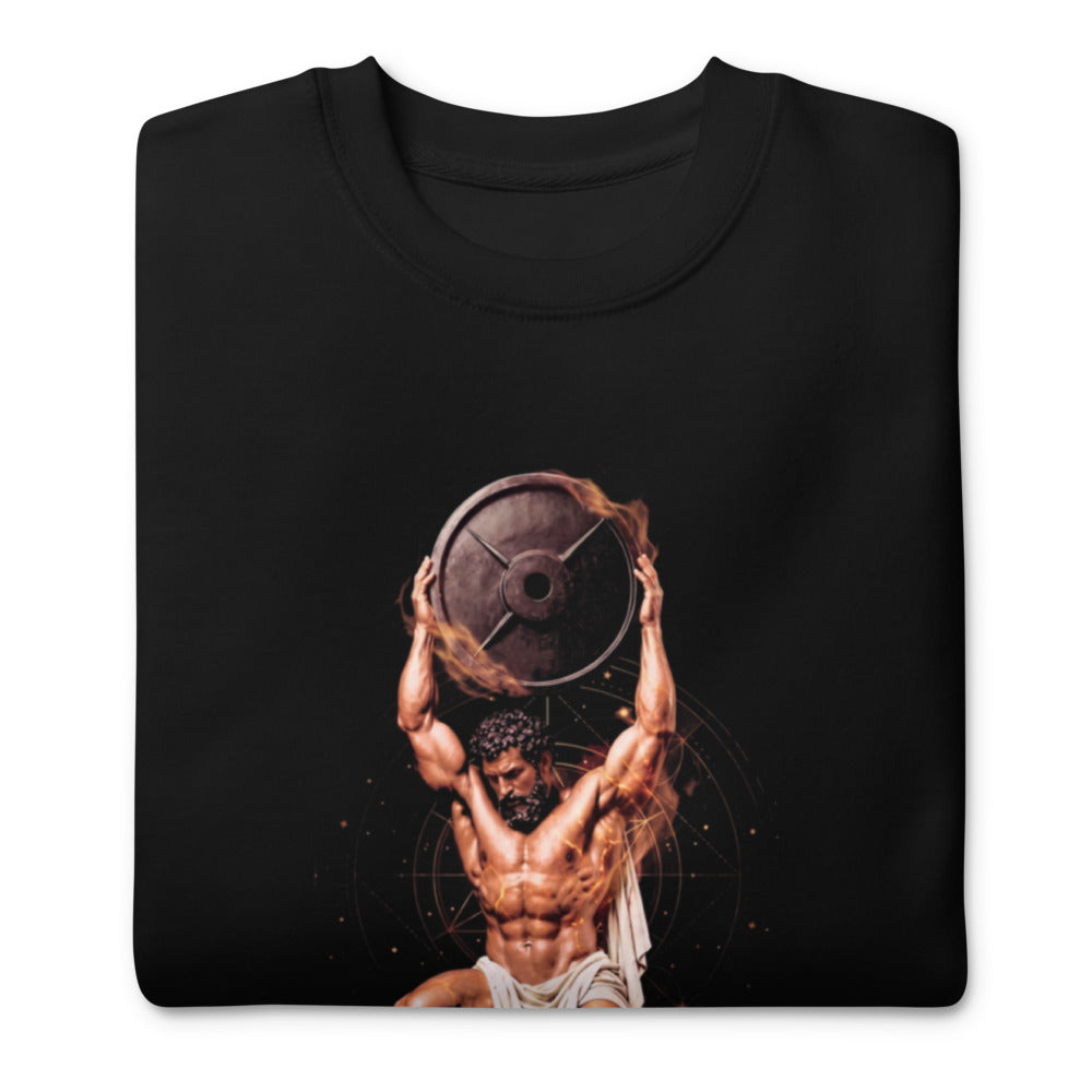 Suéter negro Atlas Classical Statue Barbell Gym doblado