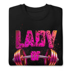 Suéter negro Lady Of Iron Barbell Typography doblado