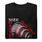 Suéter negro Size Matters Choose Wisely Gym Plates doblado