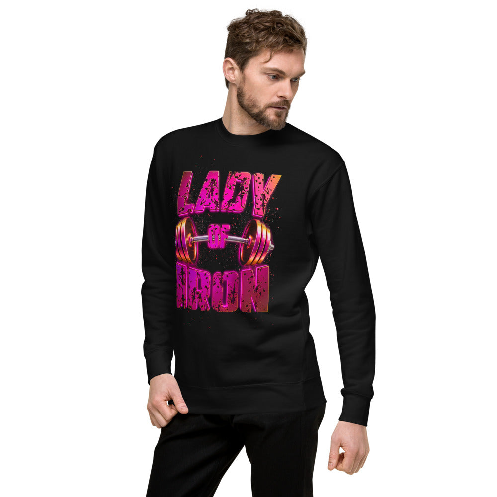 Suéter negro Lady Of Iron Barbell Typography lateral izquierdo