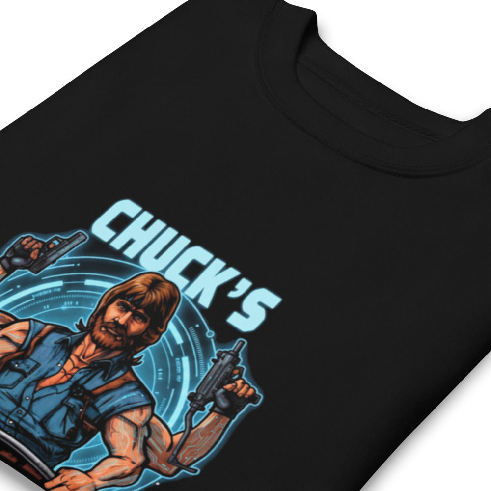 Suéter negro Chuck Norris Ultimate Gym Barbell doblado zoom