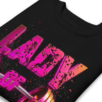 Suéter negro Lady Of Iron Barbell Typography doblado zoom