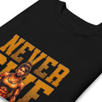 Suéter negro Never Give Up Female Bodybuilder Deadlift doblado zoom