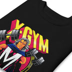 Metal Master Squad en suéter de gym Gymbros — detalle del estampado en zoom