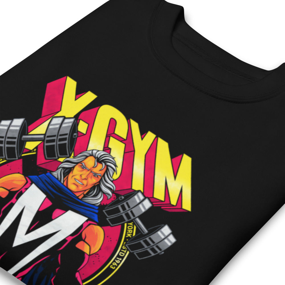 Metal Master Squad en suéter de gym Gymbros — detalle del estampado en zoom