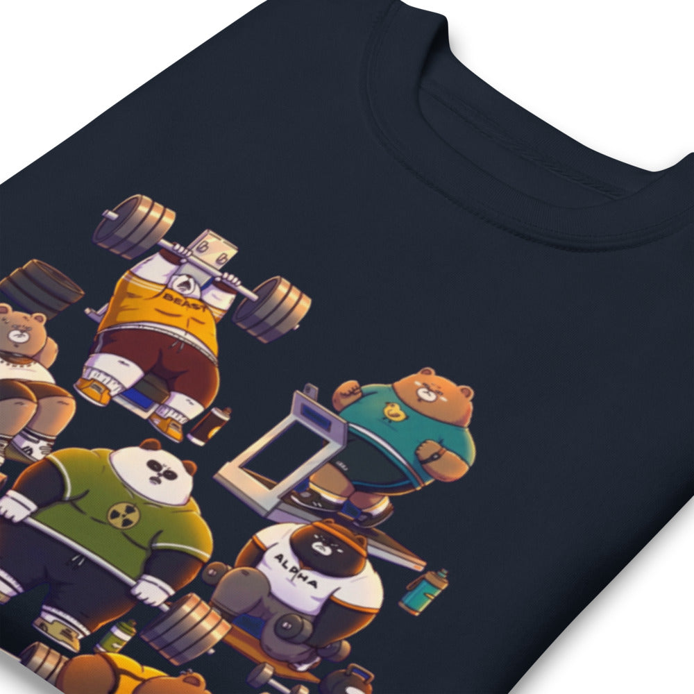 Gym Bears Club en suéter de gym Gymbros — detalle del estampado en zoom