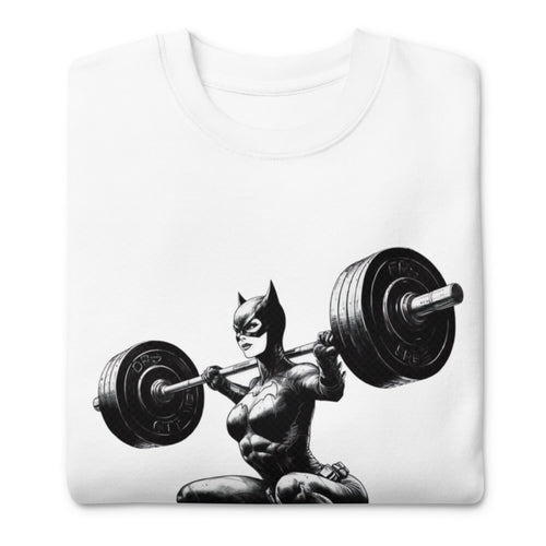 Catwoman Barbell Squat en suéter de gym Gymbros — doblada