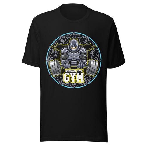 Batman Gotham City Gym en playera de gym Gymbros — diseño al frente