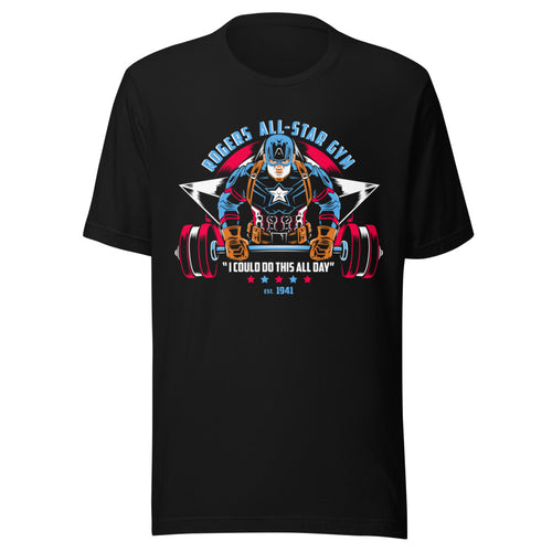 Captain America Rogers All Star Gym en playera de gym Gymbros — diseño al frente