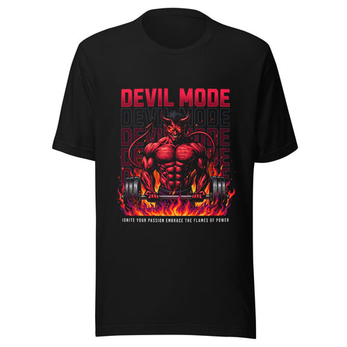 Devil Mode Gym Bodybuilder en playera de gym Gymbros — diseño al frente