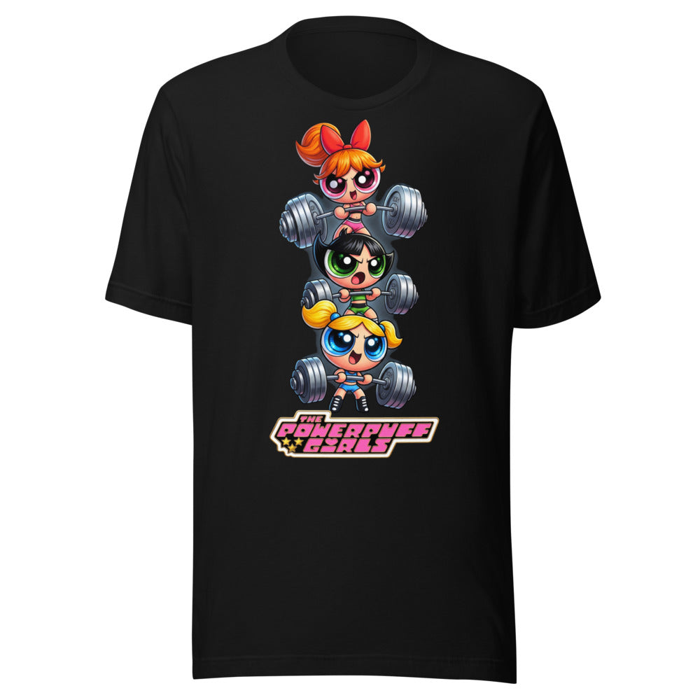 Sugar Spice Power en playera de gym Gymbros — diseño al frente en detalle