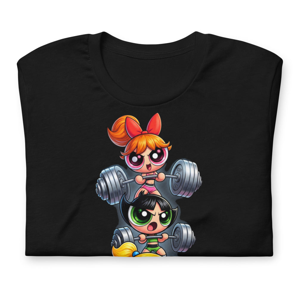 Sugar Spice Power en playera de gym Gymbros — doblada mostrando el estampado