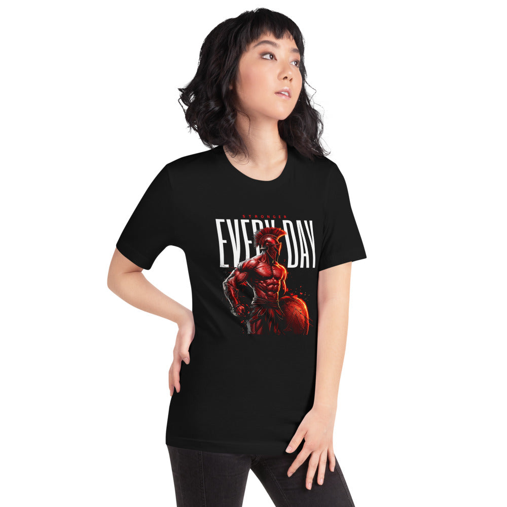 Spartan Strength en playera de gym Gymbros — modelo femenina usándola
