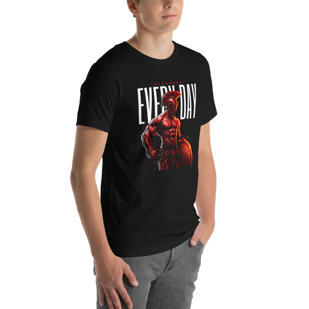 Spartan Strength en playera de gym Gymbros — modelo masculino de lado