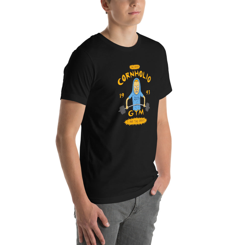 I Am Gym Legend en playera de gym Gymbros — modelo masculino de lado