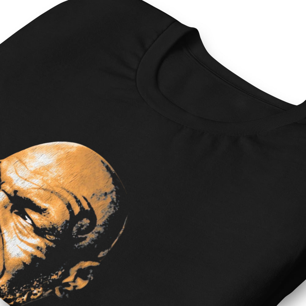 Champ Sketch en playera de gym Gymbros — detalle del estampado en zoom