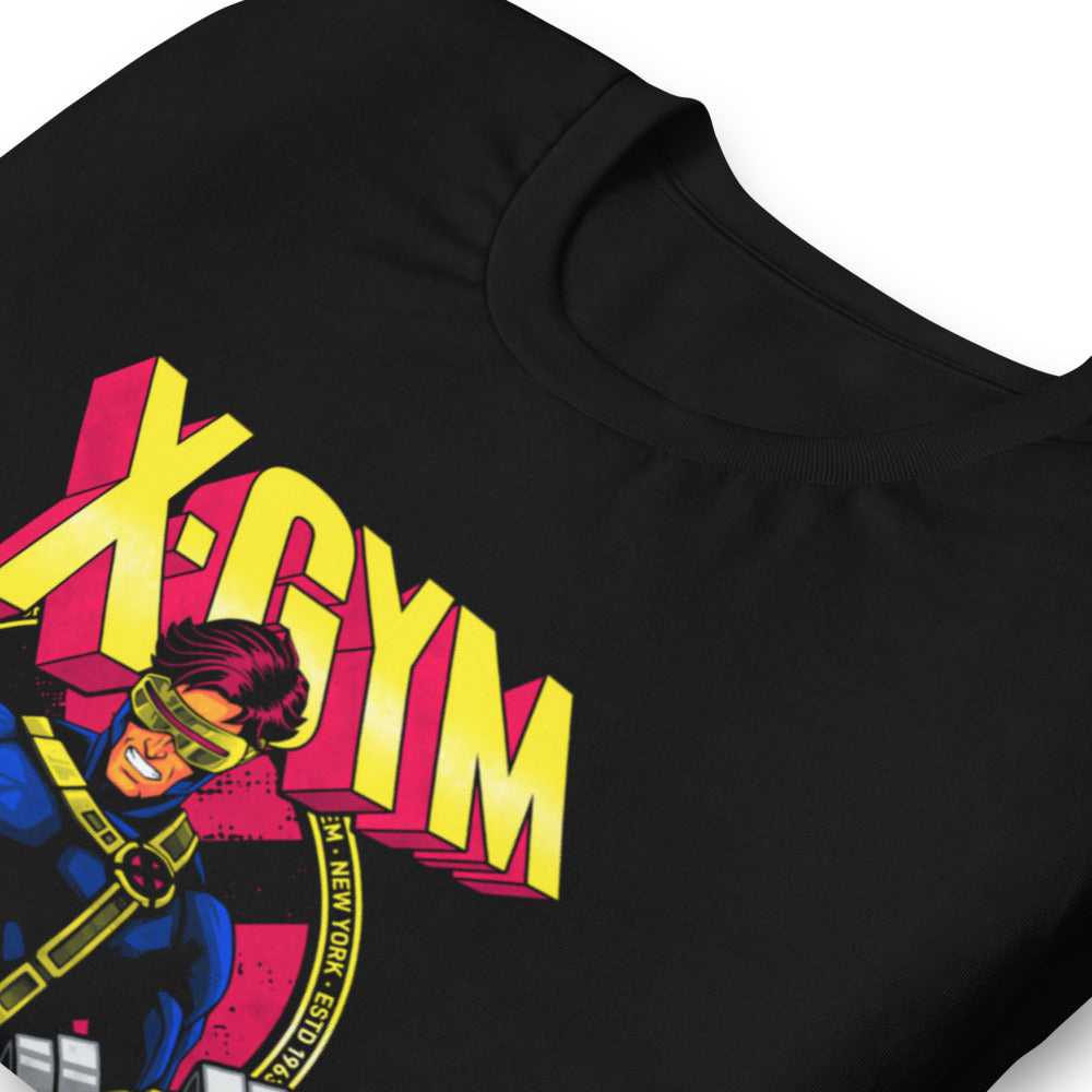 Optic Squad en playera de gym Gymbros — detalle del estampado en zoom