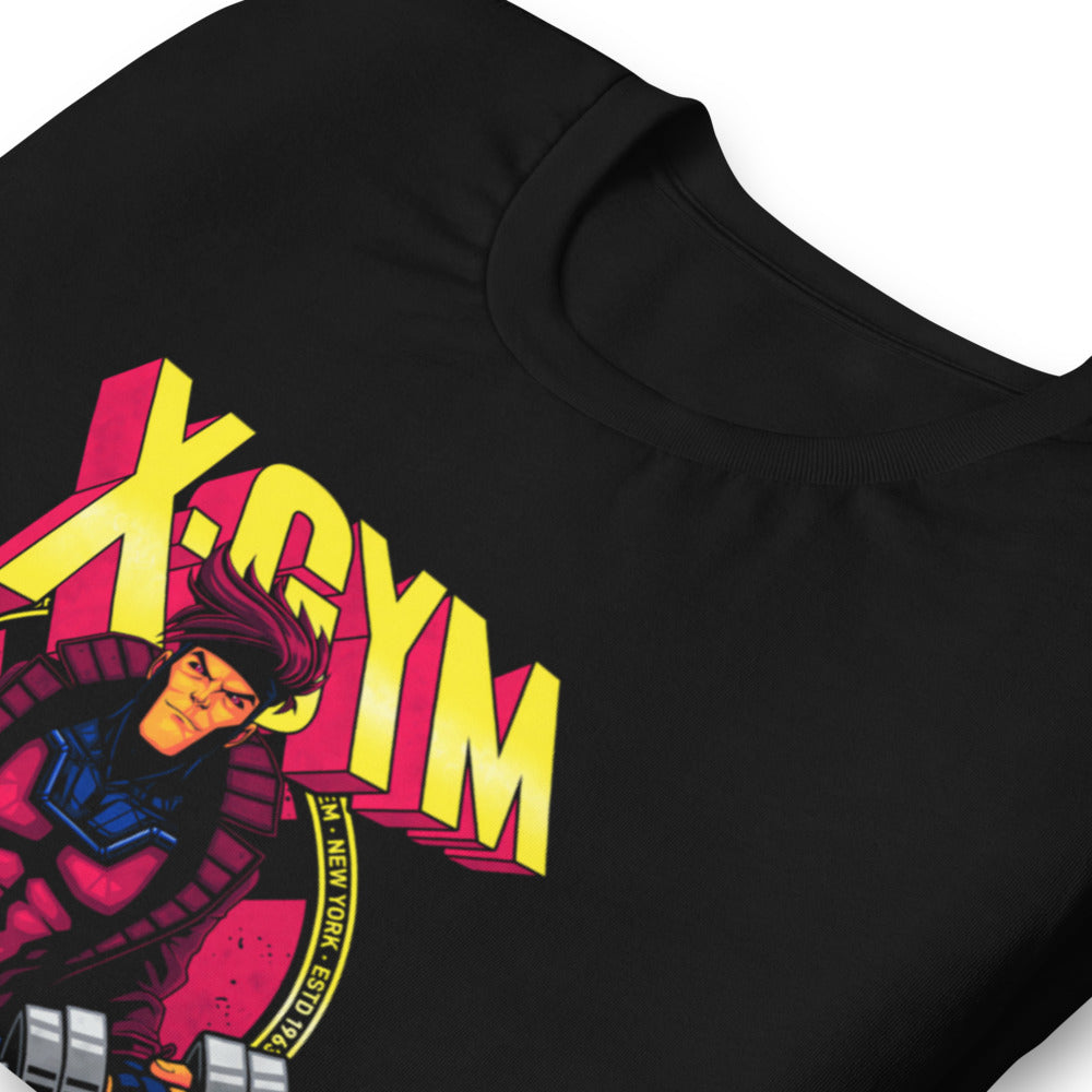 Card Trick Squad en playera de gym Gymbros — detalle del estampado en zoom