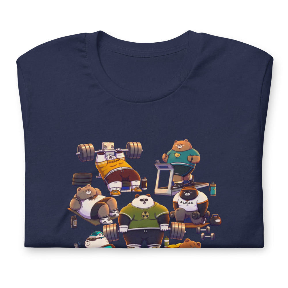 Gym Bears Club en playera de gym Gymbros — doblada mostrando el estampado