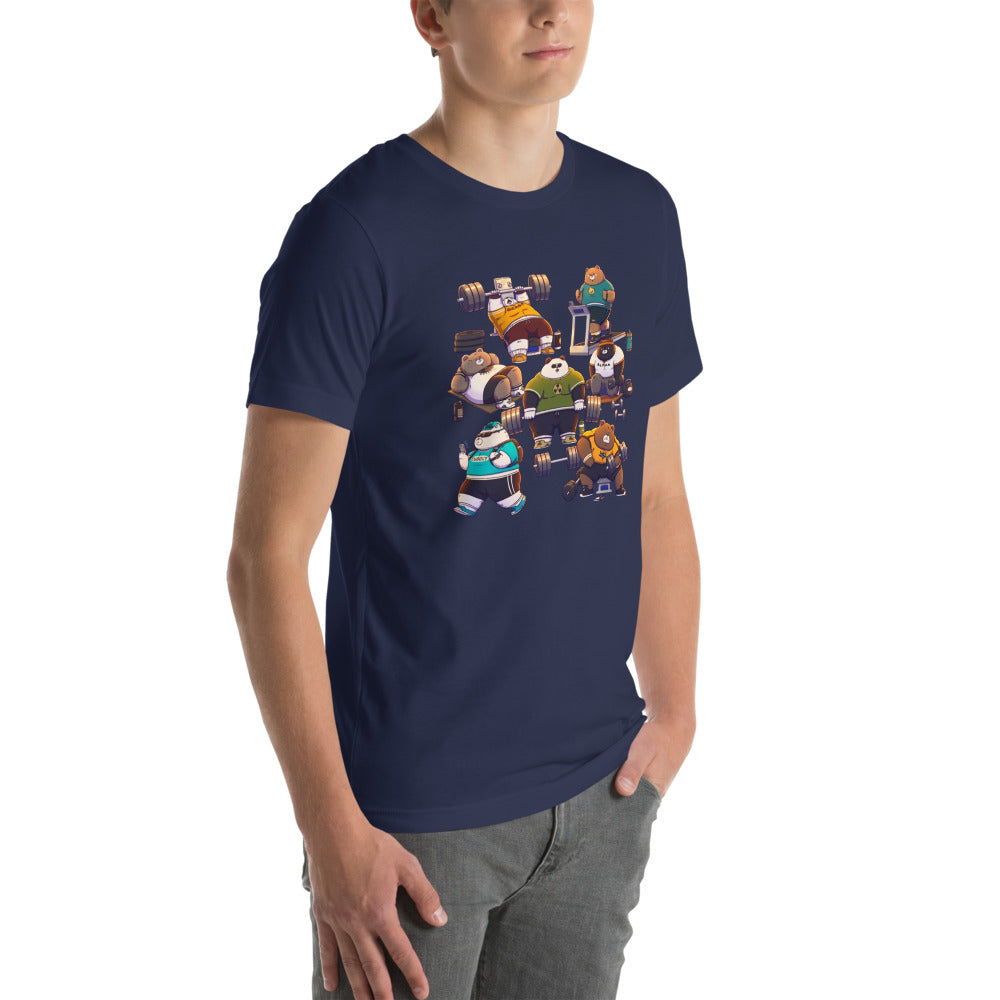 Gym Bears Club en playera de gym Gymbros — modelo masculino de lado