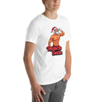 Flex Mode Santa en playera de gym Gymbros — modelo masculino de lado